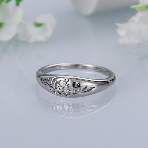 🌸925 Silver Plated Flower Carved Unique Vintage Rings for Women, L027 - Picture 5 of 7